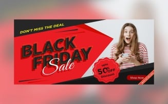 Black Friday Sale Banner With 50% Off Discount Design Template