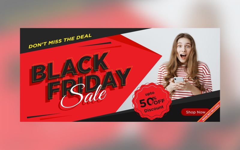 Black Friday Sale Banner With 50% Off Discount Design Template Product Mockup