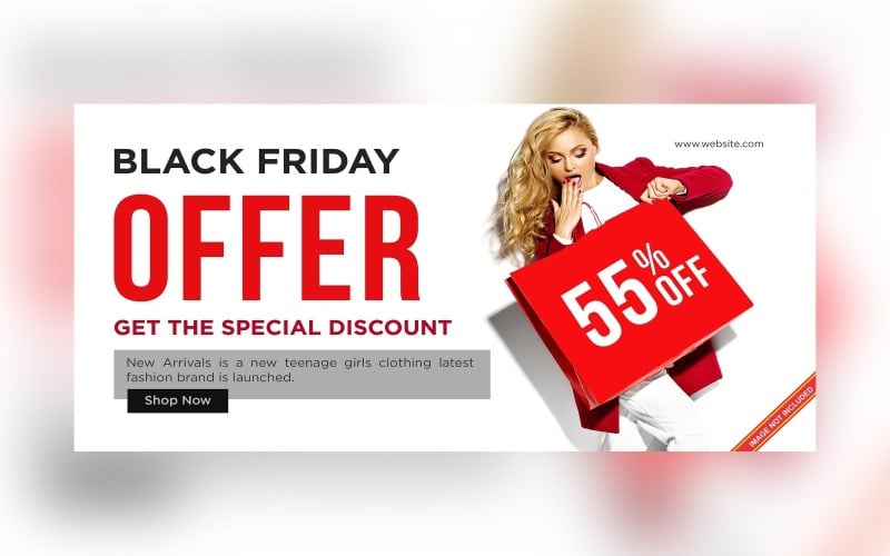Black Friday Sale Banner With 55% Off Special Discount Design Template Product Mockup