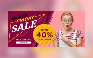 Fluid Black Friday Sale Banner with 40% Off On Maroon And Pink Background Design