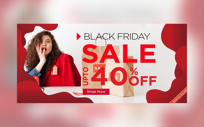 Fluid Black Friday Sale Banner with 40% Off On Whit Background Design Product Mockup