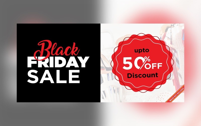 Fluid Black Friday Sale Banner with 50% Off On Black And Whit Background Design Template Product Mockup