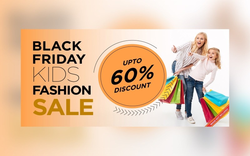 Fluid Black Friday Sale Banner with 60% Off On Kids Fashion Background Design Product Mockup