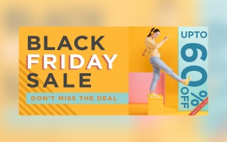 Fluid Black Friday Sale Banner with 60% Off On Yellow Background Design Template