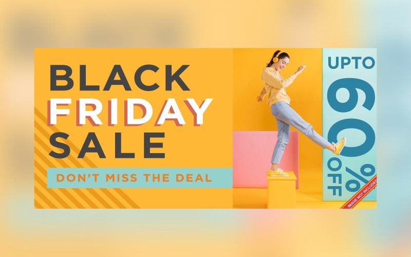 Fluid Black Friday Sale Banner with 60% Off On Yellow Background Design Template Product Mockup