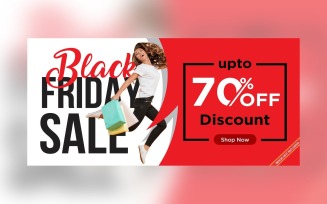 Fluid Black Friday Sale Banner with 70% Off On Red And Whit Background Design Template