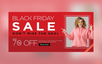 Fluid Black Friday Sale Banner with 70% Off On Red Background Design