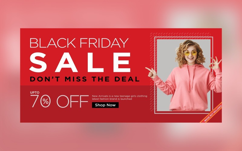 Fluid Black Friday Sale Banner with 70% Off On Red Background Design Product Mockup