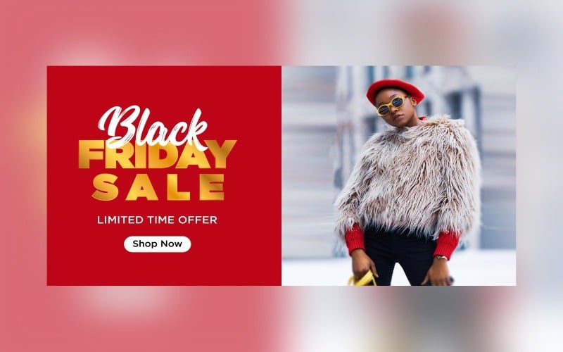 Black Friday Sale Banner On Red color Background Design Template Product Mockup