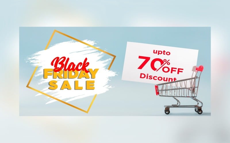 Black Friday Sale Banner with 70% Off On Sky Blue Background Design Template Product Mockup