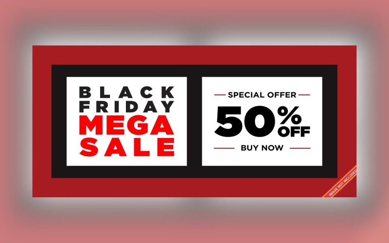 Fluid Black Friday Sale Banner with 50% Off On Maroon And Black Background Design Template Product Mockup