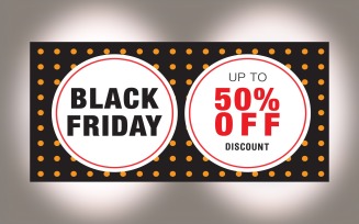 Black Friday Sale Banner with 50% Off On Black And Yellow Background Design