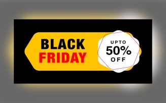 Black Friday Sale Banner with 50% Off On Black and yellow Color Background Design Template