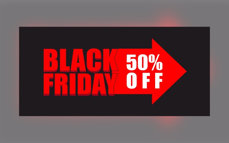 Black Friday Sale Banner with 50% Off On Black Color Background Design Template Product Mockup