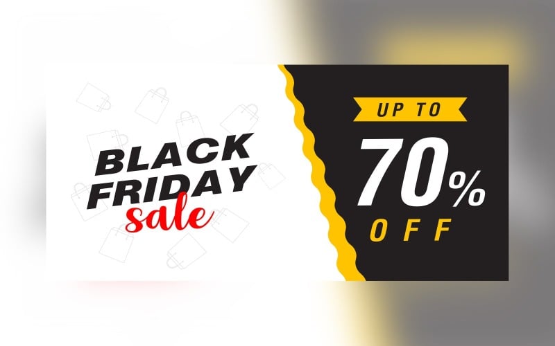 Black Friday Sale Banner with 50% Off On Black Color Background Design Product Mockup