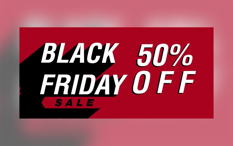 Black Friday Sale Banner with 50% Off On Maroon Color Background Design Template Product Mockup