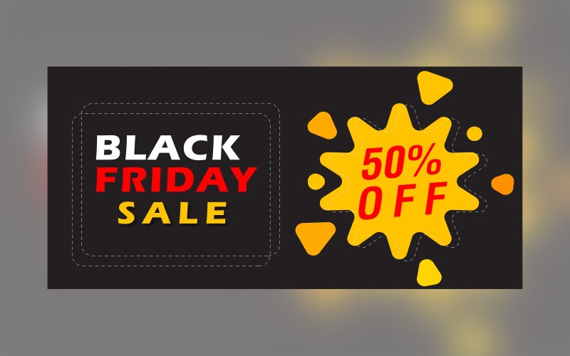 Black Friday Sale Banner with 50% Off On Matte Black and yellow Color Background Design Template Product Mockup