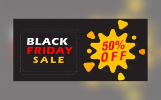 Black Friday Sale Banner with 50% Off On Matte Black and yellow Color Background Design Template