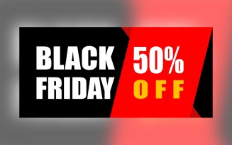 Black Friday Sale Banner with 50% Off On Red and Black Color Background Design Template