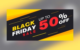 Black Friday Sale Banner with 50% Off On yellow and Black Color Background Design Template