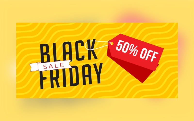Black Friday Sale Banner with 50% Off On Yellow Background Design Product Mockup