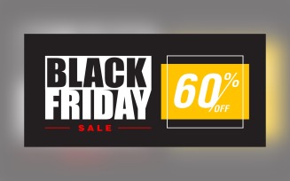 Black Friday Sale Banner with 60% Off On Black And Yellow Background Design