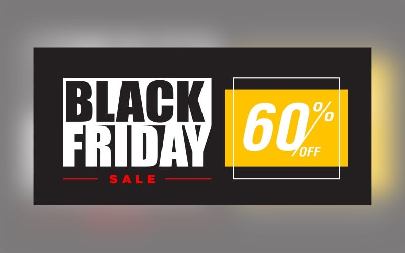 Black Friday Sale Banner with 60% Off On Black And Yellow Background Design Product Mockup