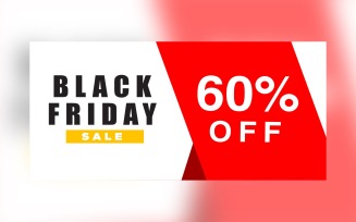 Black Friday Sale Banner with 60% Off On Red and Whit Color Background Design Template