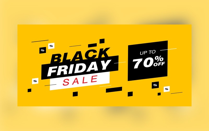 Black Friday Sale Banner with 70% Off On Black and yellow Color Background Design Template Product Mockup