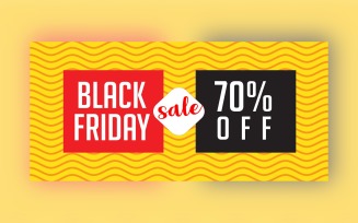 Black Friday Sale Banner with 70% Off On Orange and yellow Color Background Design Template