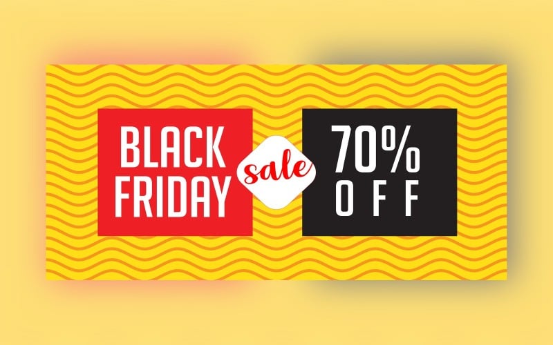 Black Friday Sale Banner with 70% Off On Orange and yellow Color Background Design Template Product Mockup