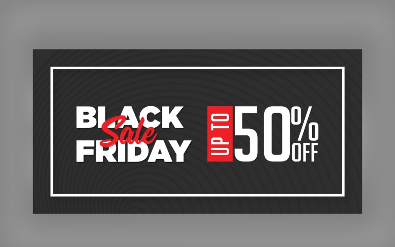 Black Friday Sales Banner with 50% Off Black Background Design Template Product Mockup