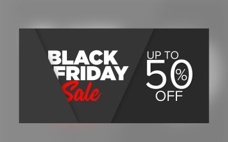 Black Friday Sales Banner with 50% Off Black Color Background Design