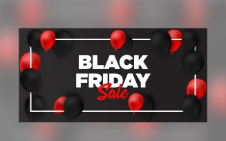 Black Friday Sales Banner with red and black Balloon and Black Color Background Design