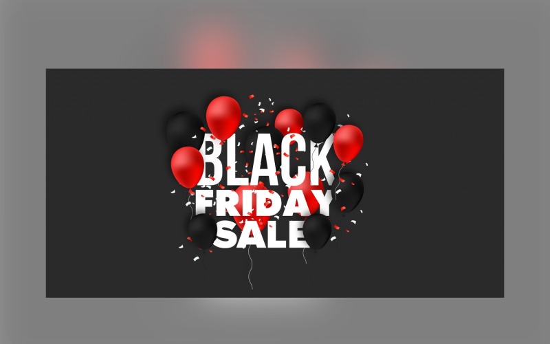 Black Friday Sales Banner with Red Color Balloon & Black Color Background Template Product Mockup