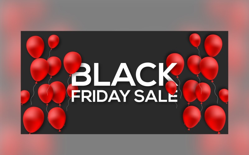 Black Friday Sales Banner with the Balloon and Black Color Background Template Product Mockup