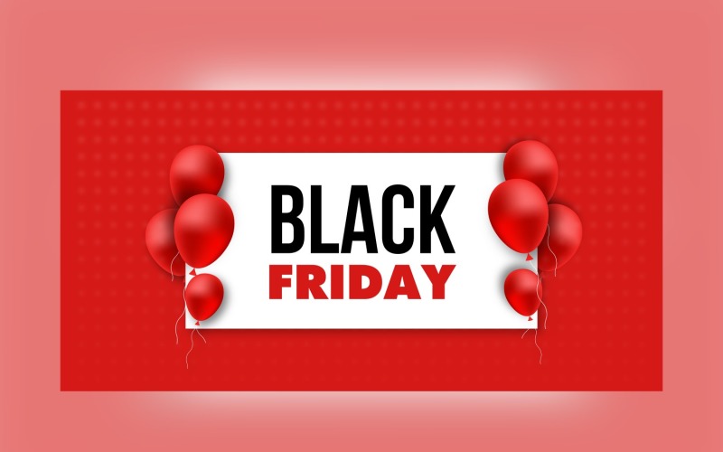 Black Friday Sales Banner with the Red Balloon and Red Color Background Template Product Mockup