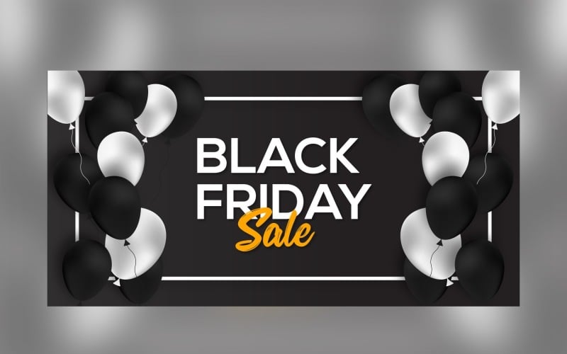 Black Friday Sales Banner with the white and black color Balloon and Black Background Product Mockup