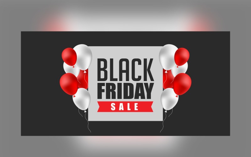 Black Friday Sales Banner with the White and Red Color Balloon and Black Color Background Product Mockup