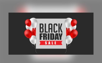 Black Friday Sales Banner with the White and Red Color Balloon and Black Color Background