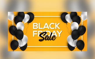 Black Friday Sales Banner with white and black color Balloon and Yellow Background Template