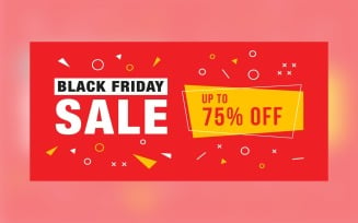 Professional Black Friday Sale Banner With 75% Off On Red Background Design Template