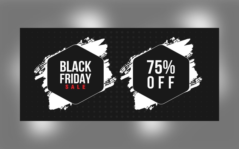 Black Friday Sale Banner with 75% Off On Grey And Whit And Black Color Background Design Product Mockup