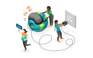 Earth Hour Isometric Composition 2 Vector Illustration Concept