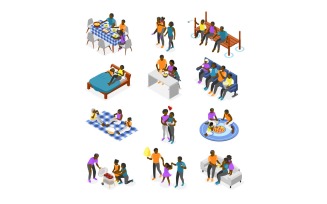 International Day Of Families Isometric Recolor Vector Illustration Concept