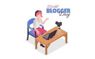 Isometric Blogger Day Vector Illustration Concept