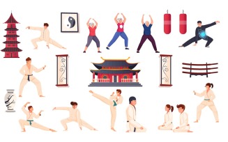 Martial Arts Set Flat Vector Illustration Concept