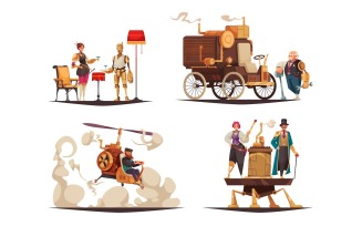 Steampunk Compositions Vector Illustration Concept