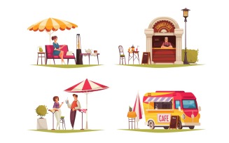 Street Cafe Compositions Vector Illustration Concept