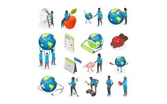 World Health Day Isometric Recolor Vector Illustration Concept